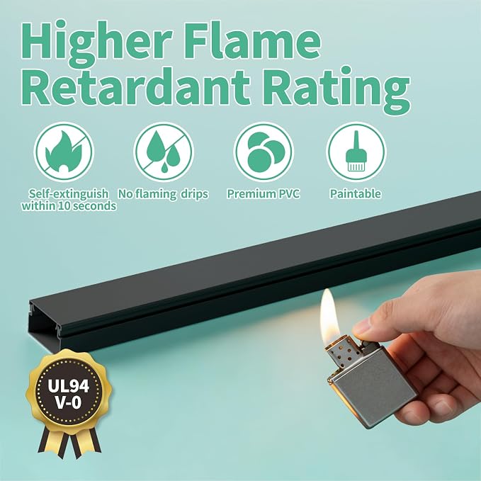 Delamu Cord Hider, 100in Self-Adhesive Cord Cover Kit for Wall Mounted TV, Paintable Wire Hider, Flexible Cable Management System, Cable Raceway Conceals 2-3 Wires, W0.95 H0.55in, Black - Image 7