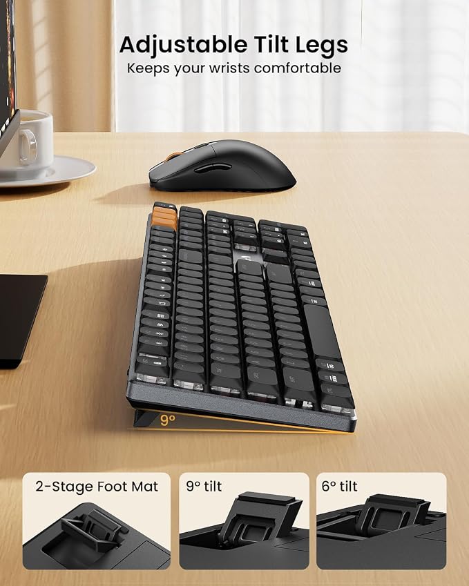 ProtoArc KM310 Wireless Mechanical Keyboard and Mouse, No Backlight | Aluminum quiet mechanical keyboard connects 3 devices via Bluetooth/2.4G, lightweight mouse, rechargeable, for Windows/Mac - Image 4