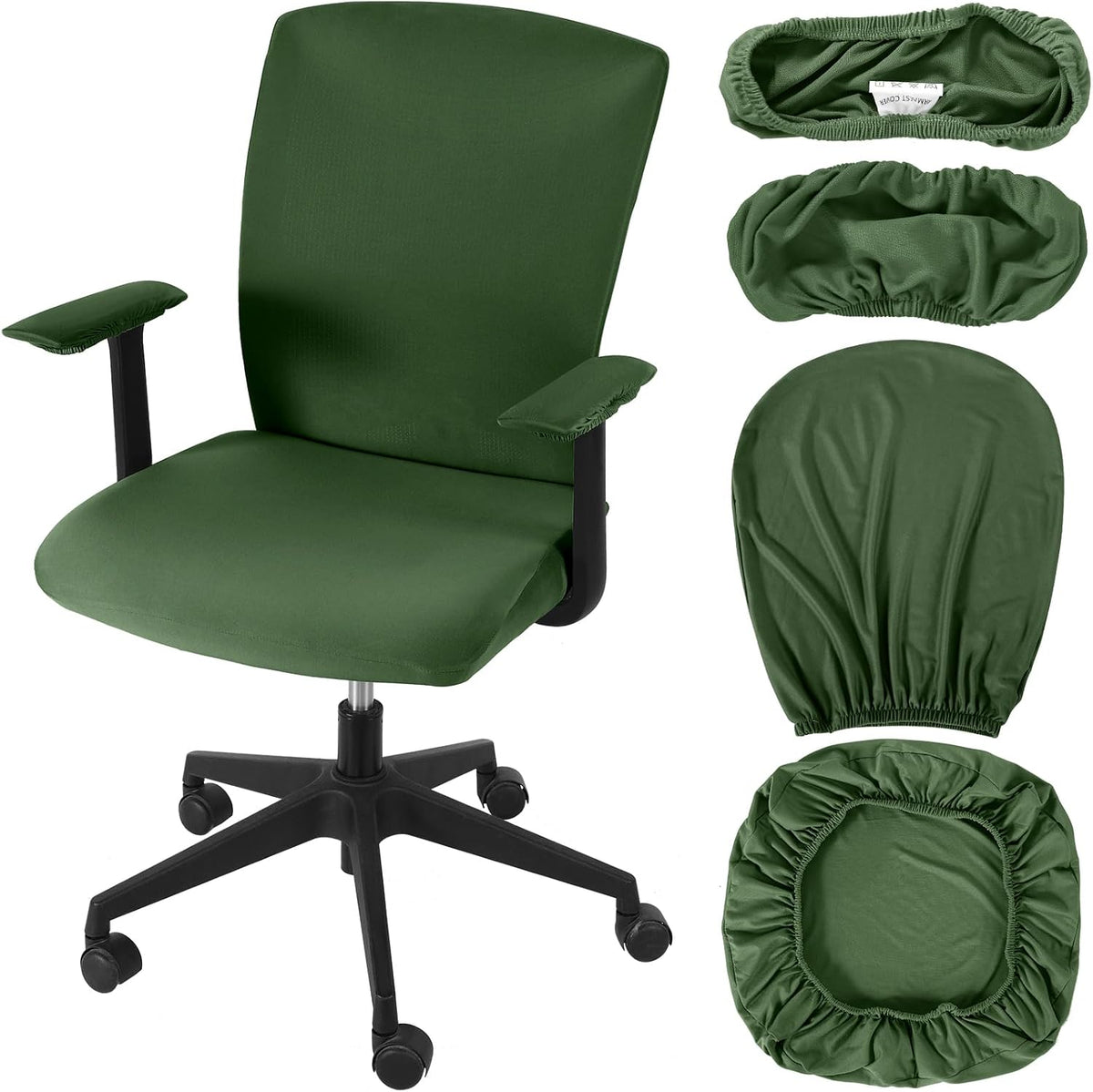 4 Pcs Office Chair Covers Set Computer Universal Protective Stretchable Chair Seat Covers Desk Armrest Cover Slipcovers Pads Office Cushion Backrest for Rotating(Regular,Blackish Green) by Tallew