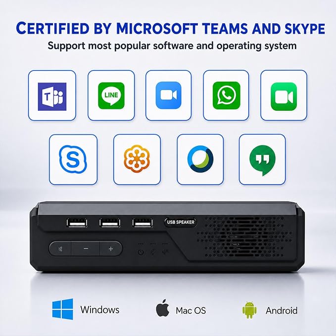 3 in 1 USB Computer Speakers with Microphone, Wired Desktop Sound Bar for PC Laptop, Stereo Bass & 360° Enhanced Audio, Conference Speaker for Home Office, Online Learning, Gaming & Video Calls - Image 4