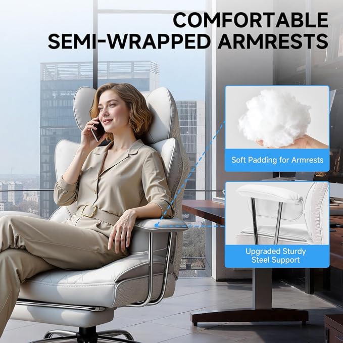 GTPLAYER Gaming Chair,Office Chair with Pocket Spring Lumbar Support, Ergonomic Comfortable Wide Office Desk Computer Chair with Outward Fixed Soft Armrests and Footrest,(PU Leather, White) - Image 5