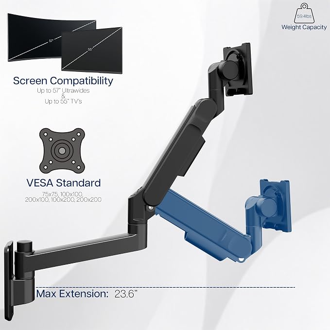 VIVO Black Ultrawide Monitor Wall Mount for up to 57 in Screens, MOUNT-G57 | TV and Monitor Arm, VESA Wall Mount, Designed for Samsung Odyssey Ark, Neo G9, ViewFinity S9, and More, Holds 59.4 lbs - Image 4