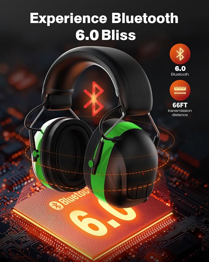 Qozybuds Bluetooth 6.0 Hearing Protection Headphones with 120H Working Time, 30dB SNR, Superior Stereo Sound Quality, Larger Buttons for Easy Operation, Safety Ear Muffs for Lawn Mowing, Workshops - Image 5