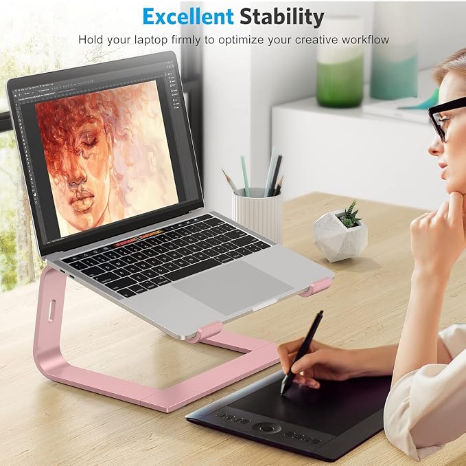 OMOTON Laptop Stand, Detachable Mount for MacBook Air/Pro Dell HP Rose Gold | 11-17" Laptop Holder for Desk, Notebook Computer Mount, Lightweight Cooling for Desk, Ergonomic Home Office - Image 3