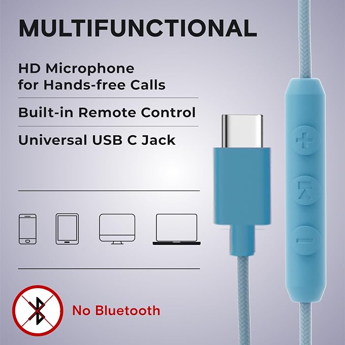 ARTIX USB C Headphones Wired for Kids & Adults with Mic & Volume Control, Type C Wired Headphones for iPhone 17, 16, 15, Samsung, Android - USBC Teens Corded Head Phones for Laptop, Computer, Tablet - Image 6