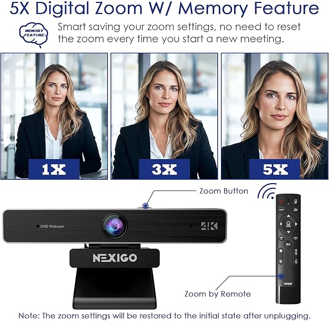 Zoom Certified, NexiGo N950P 4K Zoomable Webcam with Remote Control, Sony_Starvis Sensor, 5X Digital Zoom, Pro Web Camera with Dual Stereo Mics, for Zoom Skype Teams Twitch - Image 6