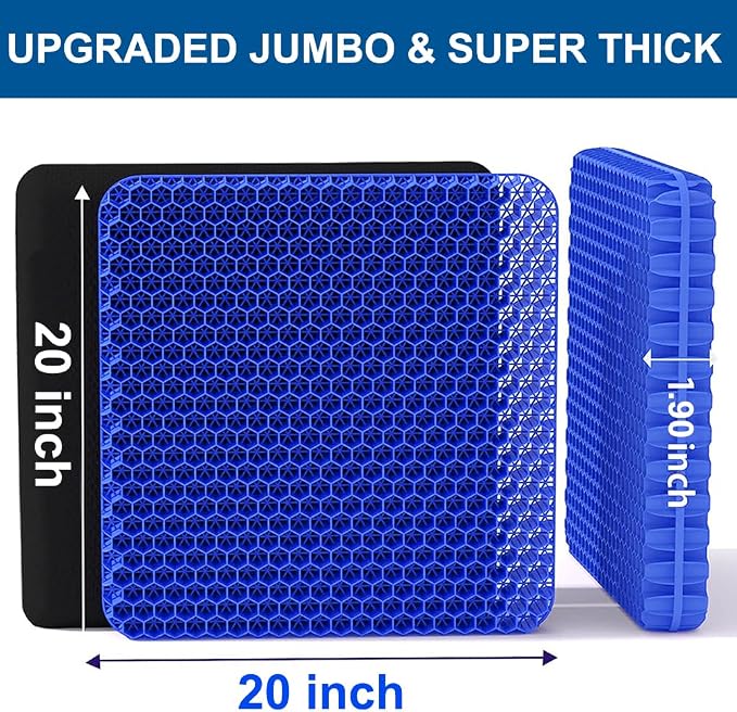 Gel Seat Cushion, Jumbo&Thick Gel Cushion Chair Pads with Non-Slip Cover for Home Office Car Seat Wheelchair, Soft Breathable Honeycomb Seat Pads for Relieve Hip Pain, Blue 20x20x1.9inch - Image 2