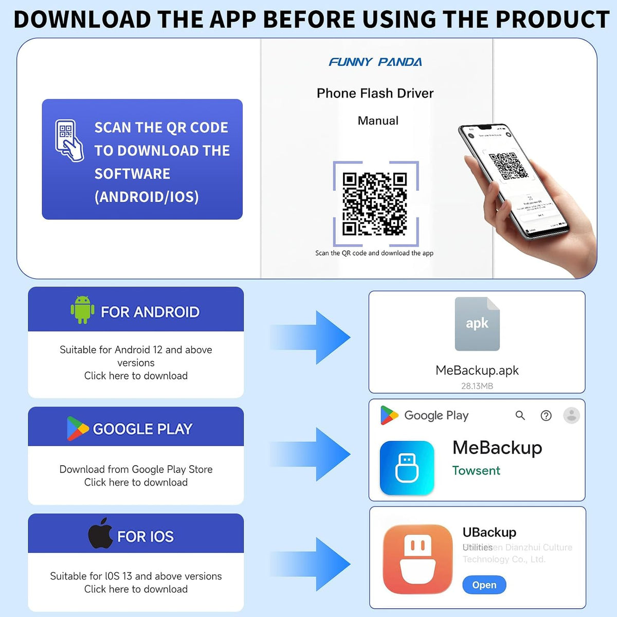 FUNNYPANDA Portable Flash Drive 128GB Comes with a Dedicated App High-Capacity Storage for Phones, PCs, and Laptops Store Photos, Videos, and Contacts One-Click Smart Quick Backup Plug and Play - Image 2