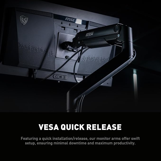 MSI MAG MT201D - Premium Heavy Duty Dual Monitor Stand Arms, 17-45" Support, VESA Compatible, Adjustable Spring Mount, 44 lbs per Screen, Clamp & Grommet, Quick Release Plate - Black - Image 5