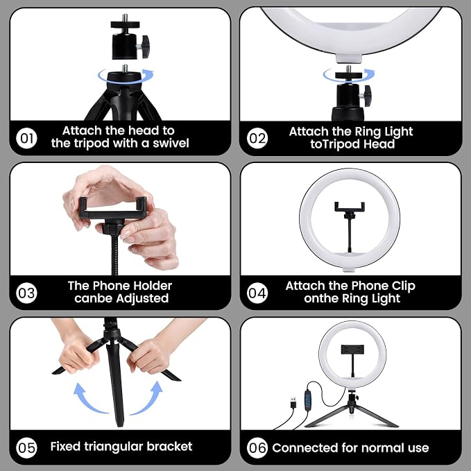 Selfie Ring Light 12" with Tripod Stand and Phone Holder, LED Ring Light for Desk with 3 Light Modes & 11 Brightness Level for Selfie, YouTube, Makeup, Live Streaming, TIKTOK - Image 6