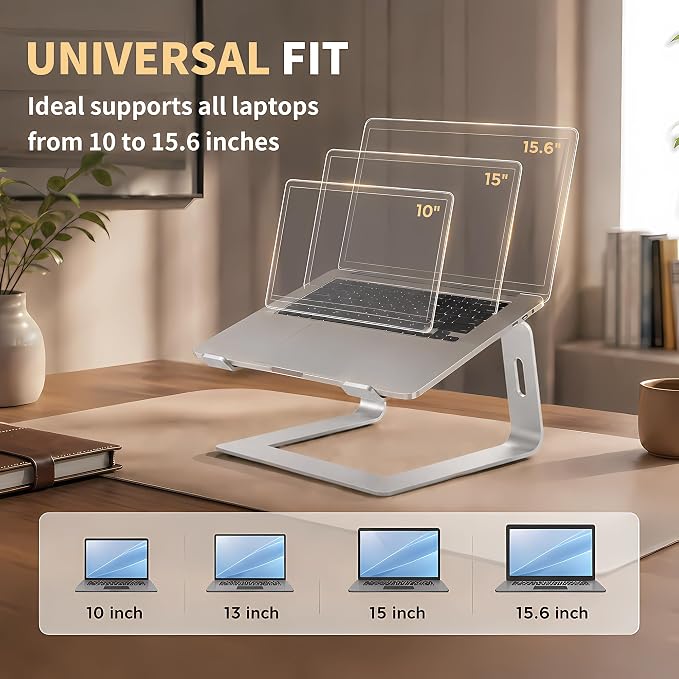 Orionstar Ergonomic Laptop Stand, Premium 5mm Aluminum Riser for 10-15.6 Inch Notebook Computer, Tool-Free Detachable Elevator Holder for Desk Office, Sturdy Riser for Eye-Level Neck Relief, Silver - Image 4