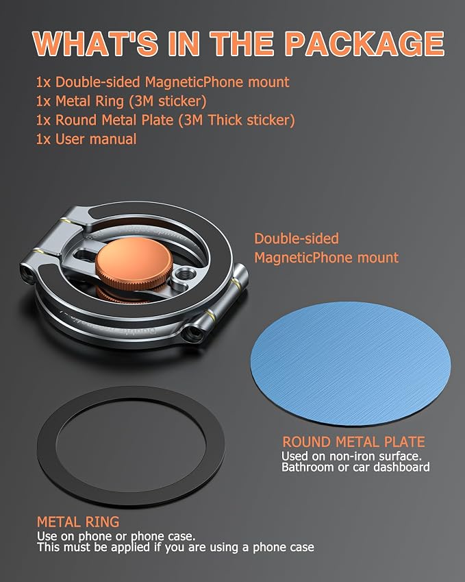 Ultra-Thin Dual Magnetic Aluminum Phone Stand & Fidget Spinner Combo w 1/4" Srew, 360° Phone Ring Grips Holder Compatible with MagSafe iPhone, Stress Relief Accessory for Home/Office/Travel/Gym/Golf - Image 7