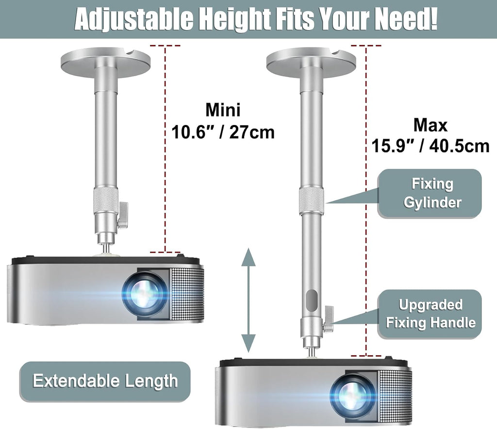 2-Be-Best Universal Projector Ceiling Mount Height Extendable Black 40cm - Image 2
