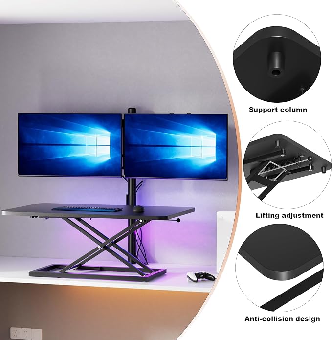 Decoholic 32 inch Height Adjustable Standing Desk Converter（Black） | Scissors Lift Keyboard and Mouse Riser Computer Keyboard Stand for Desktop,Keyboard Riser for Stand Up Desk Riser - Image 4