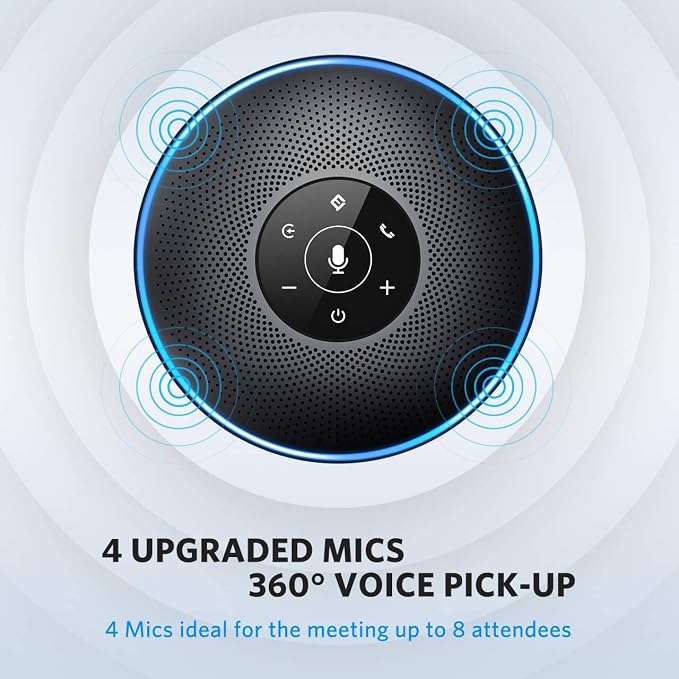 EMEET Bluetooth Speakerphone M2 Black Conference Speaker for 5-8 People Business Conference 360º Voice Pickup 4 AI Microphone Self-Adaptive Conference Call Speaker Skype USB Speakerphone | Business Conference 360º Voice Pickup 4 AI Microphone Self-Adap... - Image 3