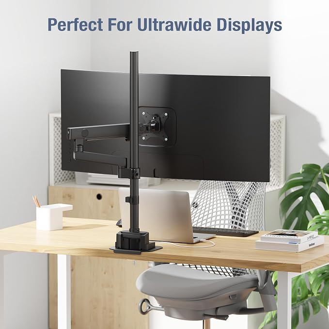 AVLT Single 40 Inch Monitor Arm Pole Top Mount with USB-C&A Ports - Black | Supports 26.4 lbs (12kg), Ultrawide Screen Fit, VESA Compatible, Tilt, Swivel, Rotate, Ergonomic Adjustable Height, Durable - Image 7