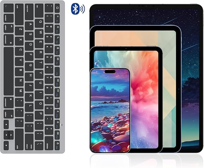 OMOTON Ultra-Slim Bluetooth Keyboard for iPad,iPad Pro/Air/Mini,iPhone | Stable Wireless iOS Keyboard with 12 Multimedia Keys, Portable Size for Office, Business, Travel, School, Black Grey - Image 5