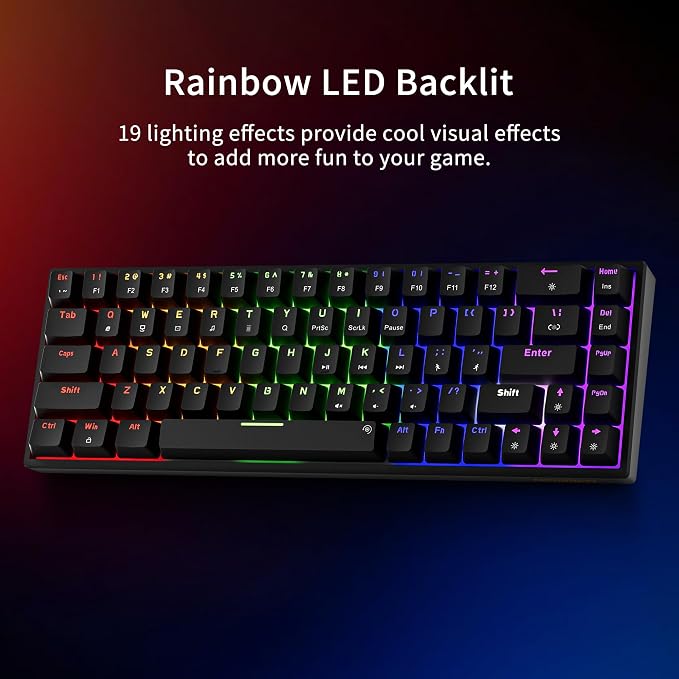Newmen GM682 Wired Mechanical Keyboard,60% Percent Gaming Keyboard | Wired Mechanical Keyboard,60% Percent Gaming Keyboard,LED Backlit,Compact,USB C,Custom,Ergonomic,Mini,PC,Black,Red Switch - Image 3