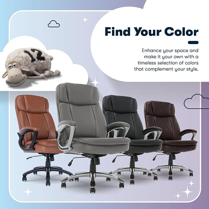 Serta Ergonomic Big and Tall Executive Office Chair Lumbar Support, Leather | Fairbanks, Gaming Chair with Headrest, 350lb Capacity, Padded Arms, Semi-Plush Seat Cushion, Adjustable Height and Tilt, Gray - Image 13