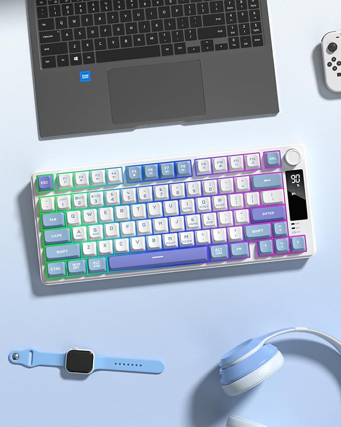 Womier DK75 75% Wireless Gaming Keyboard, RGB Backlit Creamy Keyboard with Media Knob, OLED Screen, Tri-Mode 2.4GHz/USB-C/BT5.0, Anti-Ghosting No-Conflict Silent Membrane Keyboard for MAC Windows - Image 9