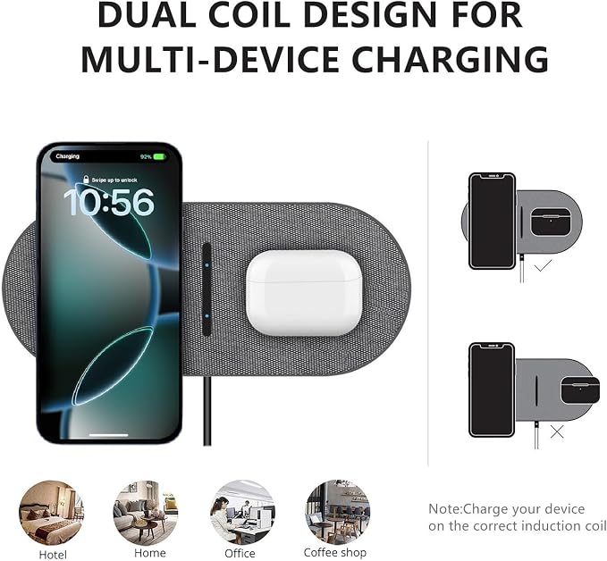 40W Wireless Charging Pad,Dual 20W Charging mat for Apple iPhone 16 15 14 13 12 11 Pro/Max/Mini/Plus/XS/XR,Airpods 4/3/Pro,2 in 1 Wireless Phone Charger for Samsung,Pixel,Xperia(with PD Adapter) - Image 3