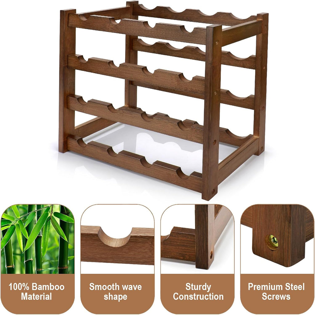 Bamboo Wine Rack, 4-Tier 16 Bottles Wine Storage Cabinet Shelf - Image 6
