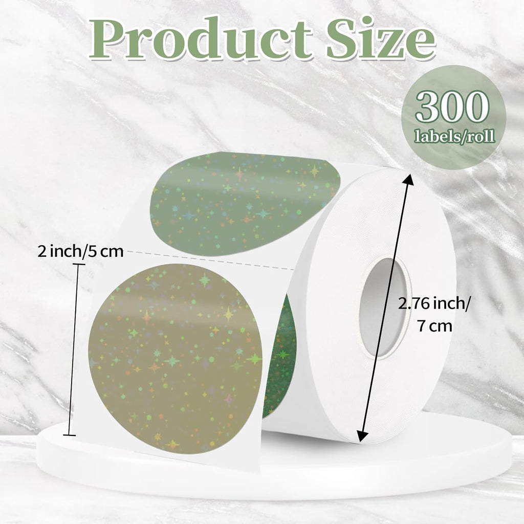 2''Holographic Thermal Label,Round Self-Adhesive Direct Thermal Label,for DIY Logo Design,Name Tag (300/Roll Sage Green) - Image 2