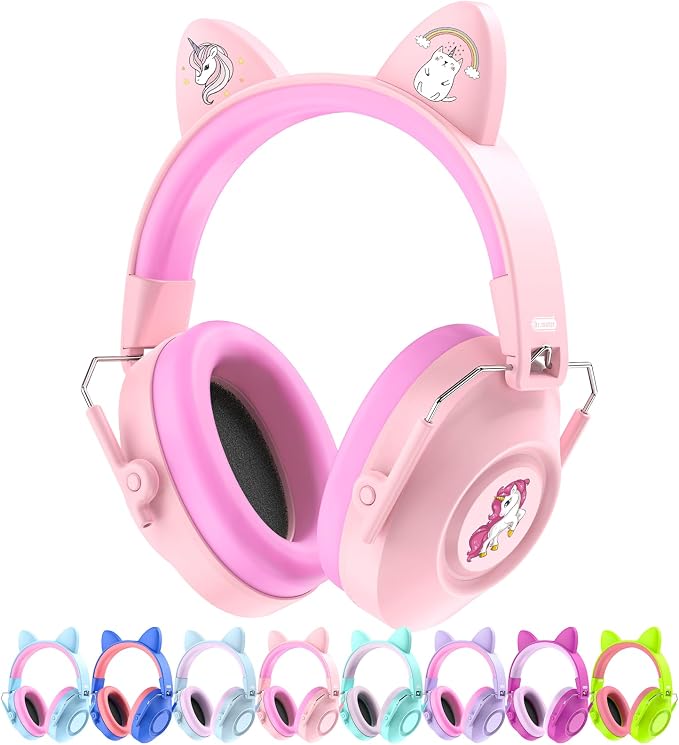 Dr.meter EM200 Noise Cancelling Headphones for Kids Cute Cat Ear Muffs | 32dB Kids Ear Protection Ear Muffs Toddler Hearing Protection Earmuffs for Fireworks, Concerts, Autism Sensory w/ Stickers by Drmeter