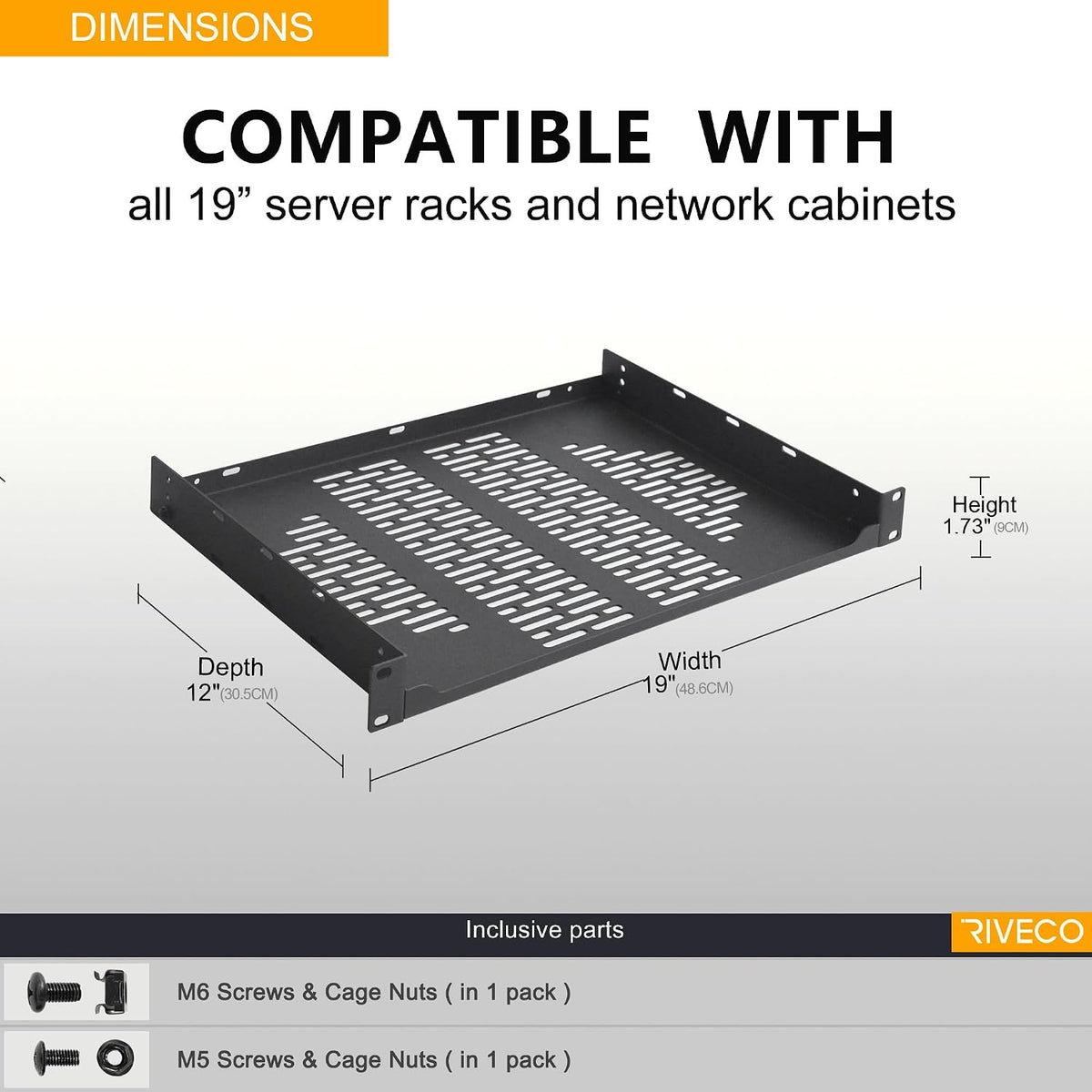2 PCS 12” Rack Shelves for 19 inches Network Rack & Cabinets, 1U Rack Mount Shelf Vented Cantilever Tray, for Server, IT & Sound Equipment - Image 5