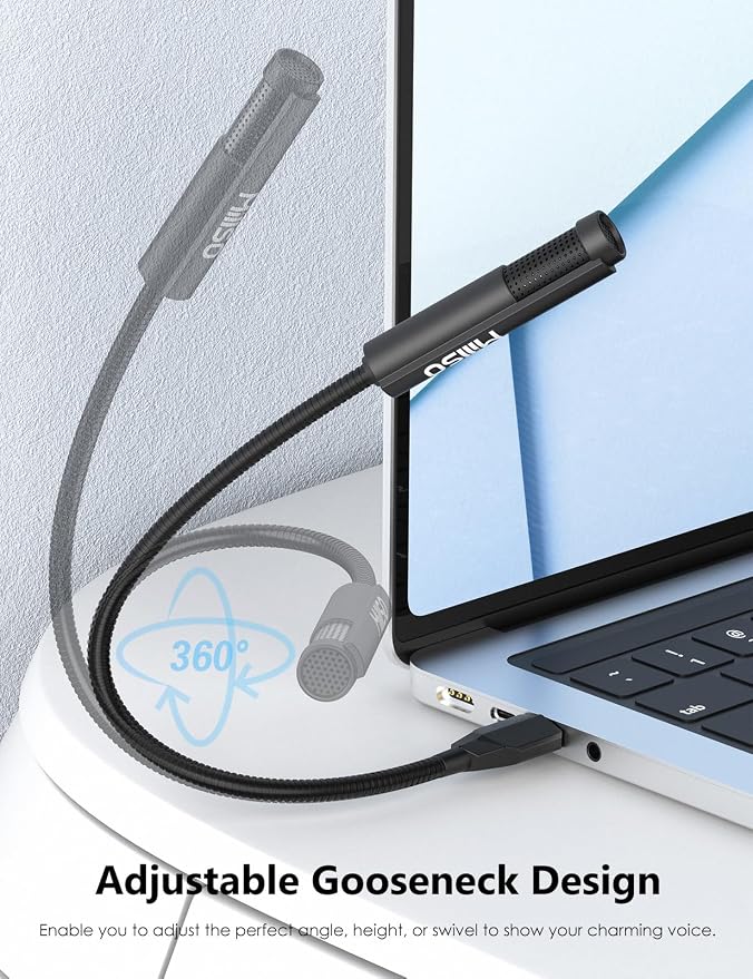 USB Microphone for Laptop Gooseneck Mini USB Computer Microphone | Portable Plug & Play Omnidirectional External PC Microphone for YouTube, Streaming, Podcasting, Recording, Gaming - 1 FT - Image 2