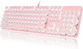 YSCP Typewriter Style Mechanical Gaming Keyboard White Backlit Wired with Blue Switch Retro Round Keycap 104 Keys Keyboard (Pink) by YSCP