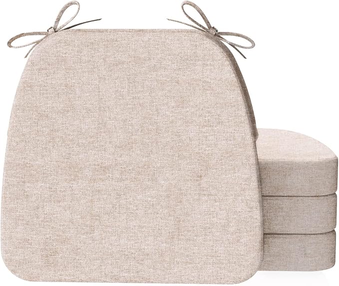 AAAAAcessories D-Shaped Chair Cushions, 2" Thick Dining Chair Pads with Ties and Removable, Machine-Washable Cover, 17" x 16", Set of 4, Oatmeal Beige by AAAAAcessories
