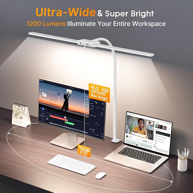 Syrinx LED Desk Lamp, Dual Head Desk Light with Clamp, Eye-Care Table Lamp | Flexible Gooseneck Task Light with Motion Sensor, Wired Control, 50 Lighting Modes, Timer & Memory Function for Home Office - Image 8