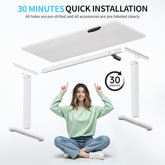 BIZUM Electric Standing Desk, 55x24 inches Height Adjustable Desk, Sit to Stand Desks Memory Gaming Computer Workstation for Home Office, White - Image 8