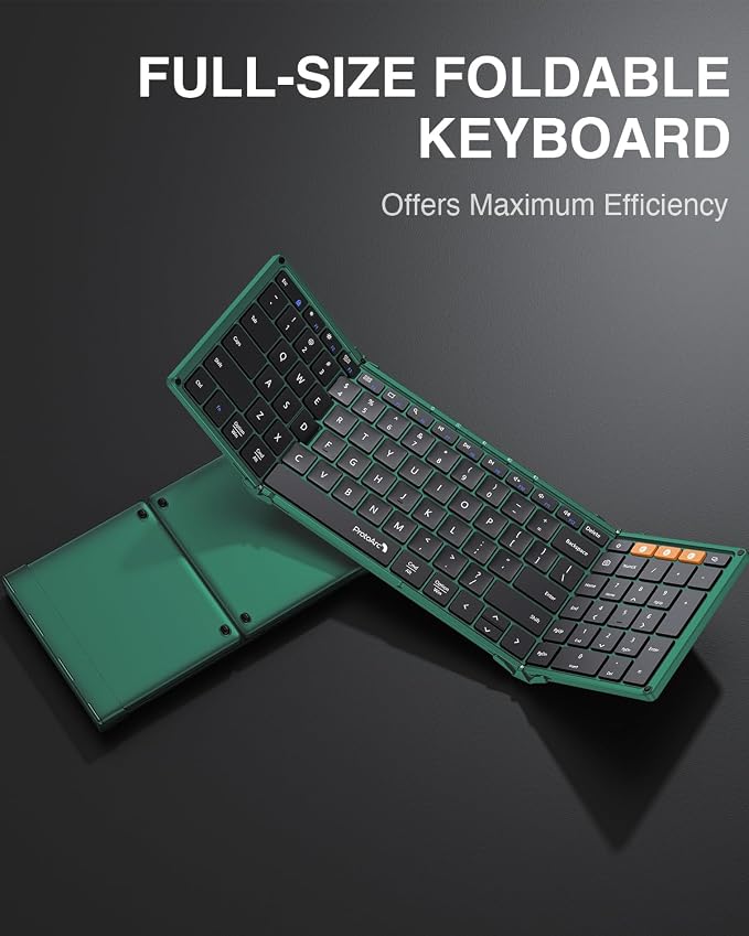 ProtoArc XK01 Full-Size Foldable Bluetooth Keyboard for Travel, Green | 105 keys, number pad, 0.65in keycaps, 3-device Bluetooth 5.1 switching, USB-C charging, for laptop tablet phone - Image 9
