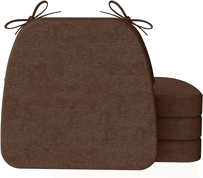 AAAAAcessories D-Shaped Chair Cushions, 2" Thick Dining Chair Pads with Ties and Removable, Machine-Washable Cover, 17" x 16", Set of 4, Brown by AAAAAcessories