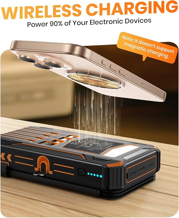 SOARAISE Solar Power Bank 48000mAh Wireless Portable Charger with 4 Cables | Solar Charger with 4 Solar Panels, 48000mAh High Capacity, PD QC 3.0 Fast Charging Battery Pack, Flashlights for Camping - Image 5