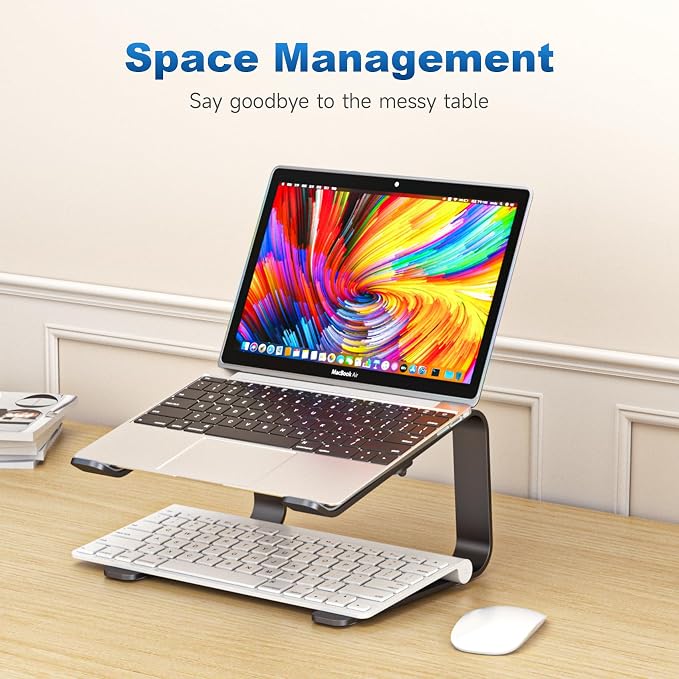 suptek Aluminum Laptop Stand,Ergonomic Detachable Computer Laptop Stand for Desk, Metal Computer Riser, Notebook Riser Heavy Stable PC Holder for 10-16" Laptops Notebook Computer, Black - Image 6