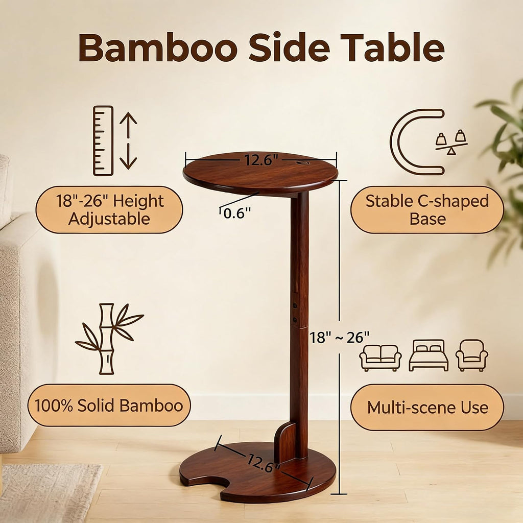 Bamboo C Shaped Table, Pedestal Table for Sofa, Chestnut - Image 2
