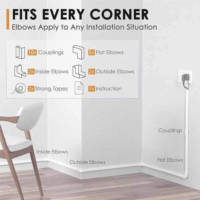 Delamu 236in Cord Hider, Single-Wire Cord Covers for Wires on Wall, Paintable Snap-on Design Wire Cover, Cable Management Kit for Corner-Mounted TVs, Easy Install Cable Raceways, W0.59 H0.4in, White - Image 3