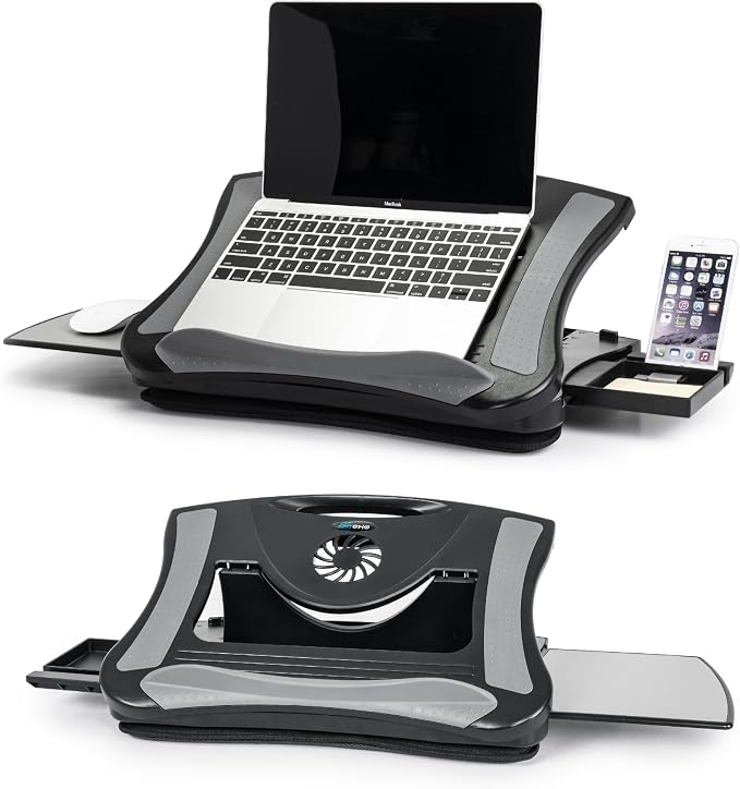 EHO Portable Lap Desk with Cushion, Detachable Mouse Pad Tray and Phone Holder, Adjustable Laptop Stand with 5 Angles, for Home, Office, Sofa, Bed by EHOPrime