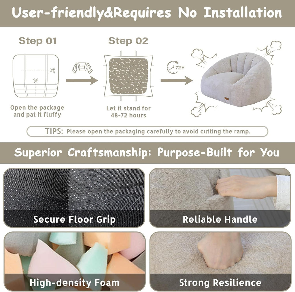 Bean Bag Chair for Kids, Cozy Fluffy Beanbag Chairs with Filler for Teens and Kids, Floor Lazy Sofa for Living Room, Gaming & Reading(S-Champagne) - Image 4