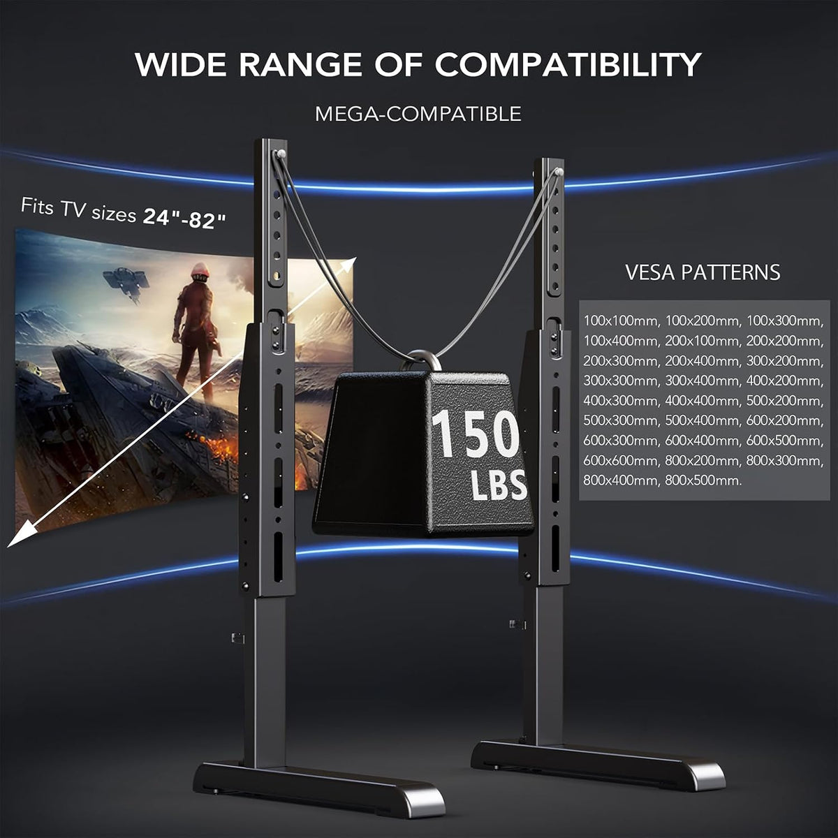 Universal TV Stand, Table Top TV Stand Base Wobble Replacement for Most 24 to 80 Inch LCD LED TVs, 7 Height Adjustable TV Legs Hold up to 150lbs, Max VESA 800x500mm, Black AX10TB02 - Image 5