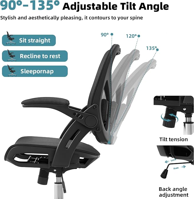 Ergonomic Office Chair, Computer Desk Chair with Lumbar,Black | Tilt Function, Comfy Wide Seat,Adjustable Lumbar Support, Swivel Executive Computer Desk Chairs for Company and Home - Image 8