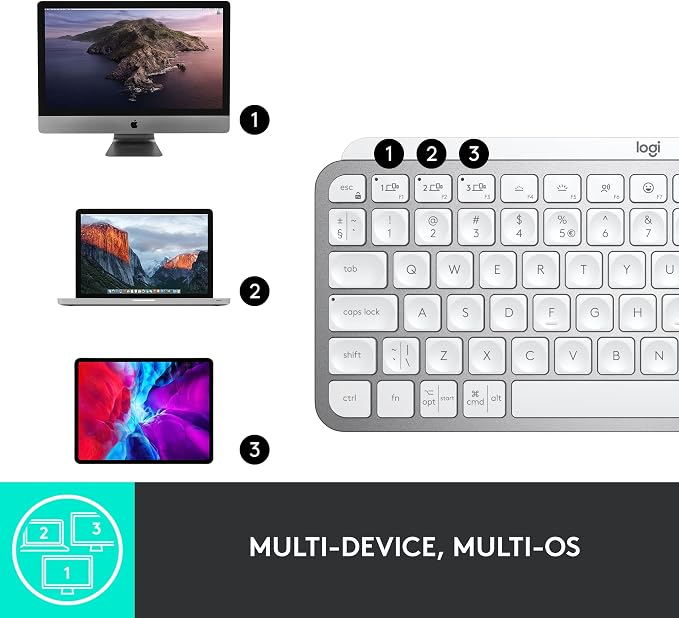 Logitech MX Keys Mini Minimalist Wireless Illuminated Keyboard - Pale Gray | Minimalist, illuminated, compact, backlit, USB-C, compatible with iOS, Windows, Linux, Android, metal build - Image 8