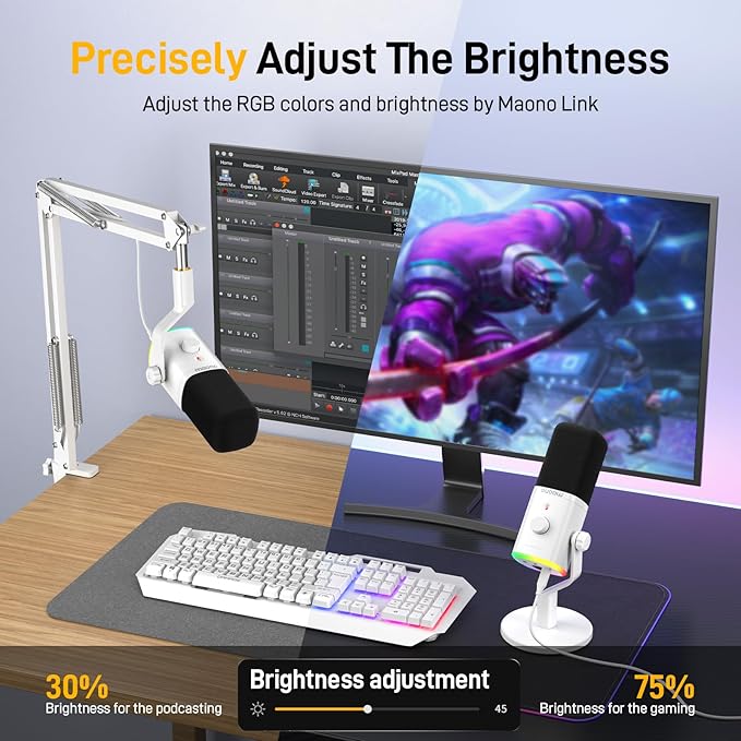 MAONO PD100X USB/XLR Podcast Microphone for PC,Gaming Streaming Dynamic Mic | Noise Reduction,Tap to Mute,Custom RGB, Maono Link Support,Volume & Gain Control,Desktop Stand,for Computer Recording, White - Image 5