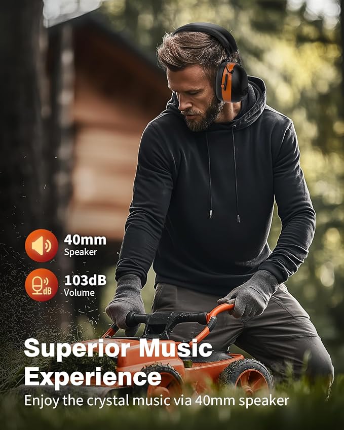 Qozybuds Bluetooth 6.0 Hearing Protection Headphones with 120H Working Time, 30dB SNR, Superior Stereo Sound Quality, Larger Buttons for Easy Operation, Safety Ear Muffs for Lawn Mowing, Workshops - Image 8