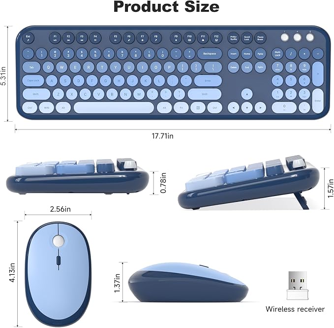 MOFII Wireless Keyboard and Mouse Combo,2.4G Typewriter Keyboard Quiet Mice | Retro Full Size Computer Keyboards, Cute Mouse, USB Dongle Plug and Play, for PC,Laptop,Desktop,Windows (Sea Blue Gradient) - Image 6