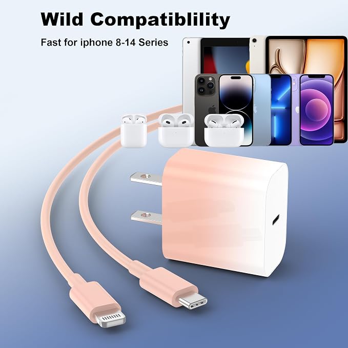 GREPHONE iPhone Charger Fast Charging,20W PD USB C Wall Charger 4 Pack with 6FT Fast Charging Cable - Fast Charger for iPhone 14/14 Pro Max/13/13 Pro/12/12 Pro/11/11 Pro/XS, iPad(Pink) - Image 5