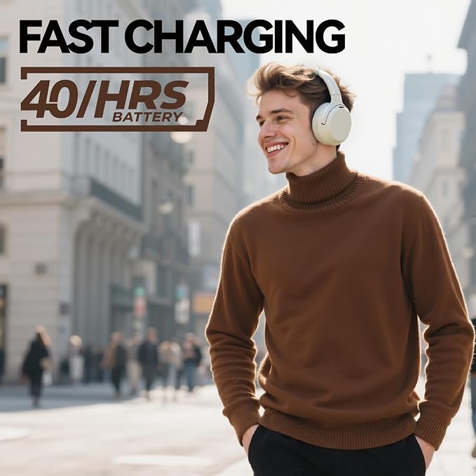 Hybrid Active Noise Cancelling Headphones, Wireless Over Ear Bluetooth Headphones with Mic, 40H Playtime, Hi-Res Audio, Deep Bass, Foldable Comfort Fit Ear Cups for Travel, Office, Home (White) - Image 2